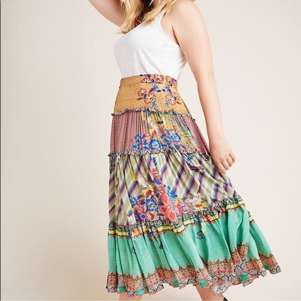 NWOT Anthropologie Bhanuni by Jyoti Boho Patchwork Maxi Skirt Multicolor Sz 24W